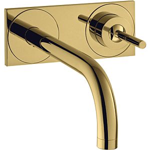 hansgrohe Axor Uno Fertigmontageset 38112990 Unterputz-Waschtischarmatur, Pin-Griff, Platte, Ausladung 165 mm, polished gold optic